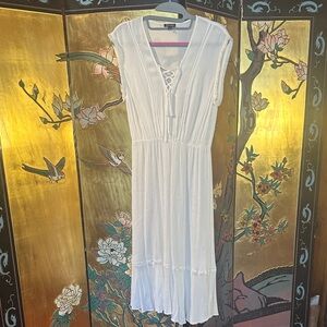 Splendid White Maxi Dress with Lace-Up Detail